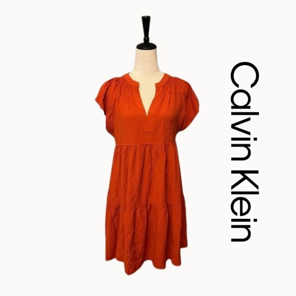 Calvin Klein Dresses & Skirts - Calvin Klein Gauze Split Neck Tiered Swing Dress - Size 12